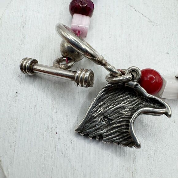 Patriotic Fourth Of July Bald Eagle Sterling Silver Beaded Bracelet USA Holiday - Picture 9 of 14